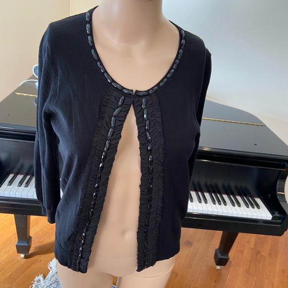 NWT Banana Republic black minimalist cozy classic embellished cardigan/sweater - Picture 3 of 12
